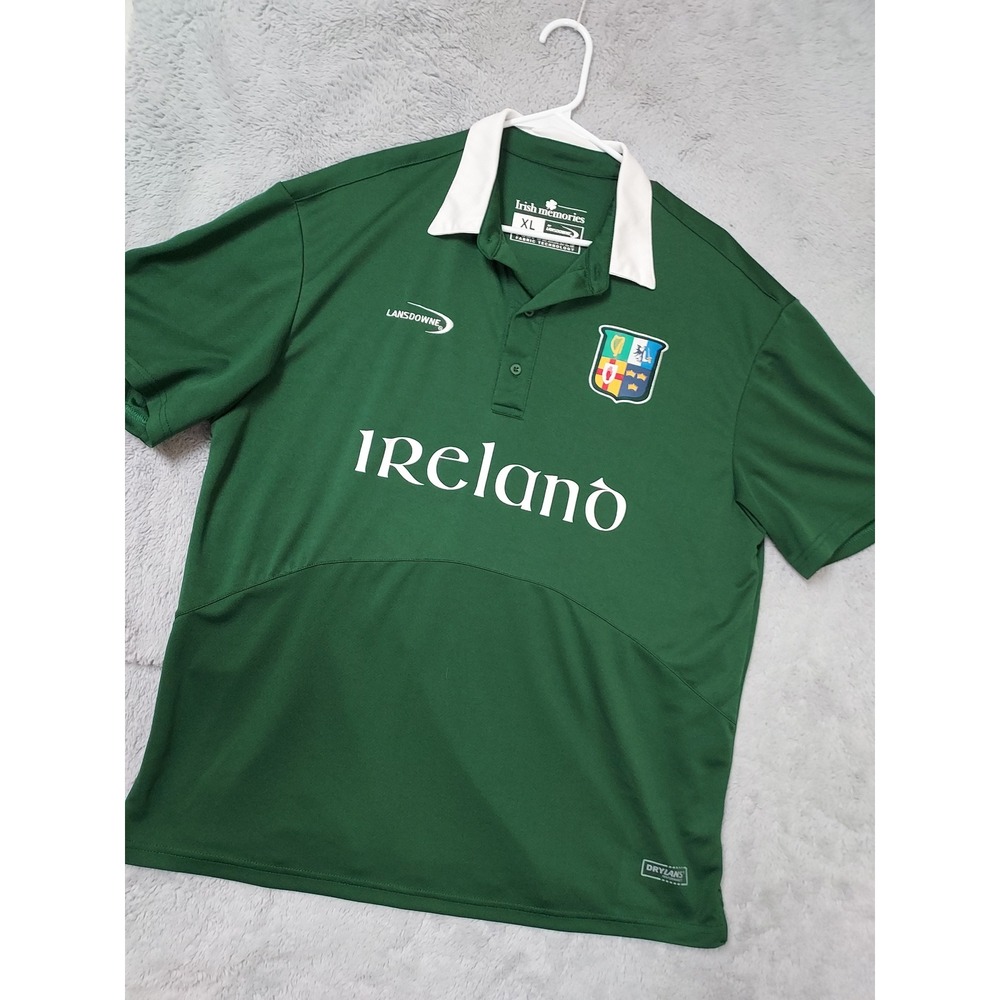 Lansdowne Rugby Shirt Men XL Ireland  Performance Drylans Green Lightweight Polo